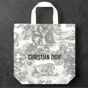 Dior Grey Tote Shopping Bag Medium Embroidered Logo New Authentic